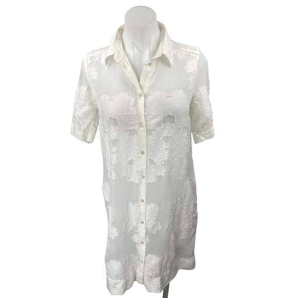 Aritzia Wilfred Hemistiche White Semi Sheer Short Sleeve Mini Shirt Dress Sz XS - Picture 1 of 6